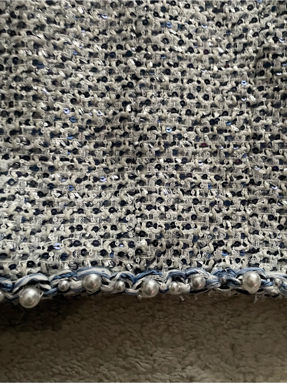 CHANEL Light Gray Bouclé Tweed Jacket with Braided Trim - Picture 9 of 9